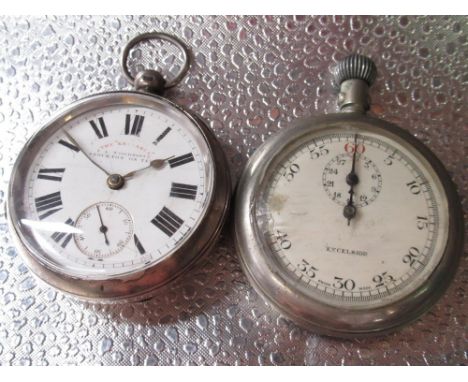 F. A. Woodroffe, Stockton on Tees, "The Reliable" silver open face key wound pocket watch, signed white enamel dial with Roma