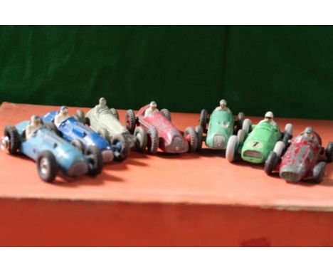 Collection of vintage racing cars inc. Dinky Alfa Romeo, Dinky HWM, Cresent toys Maserati, BRM mark II, (7) 