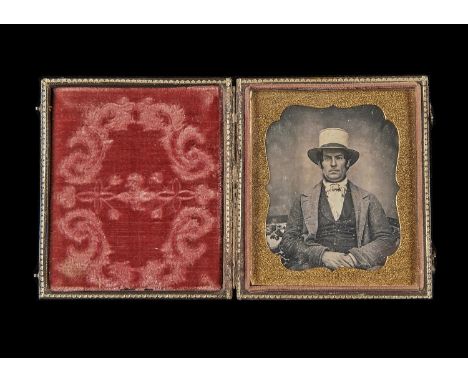 Portrait Daguerreotypes of Gentlemen,  sixth-plate of man with white tie, framed and glazed, P-F, and cased - sixth-plate - y