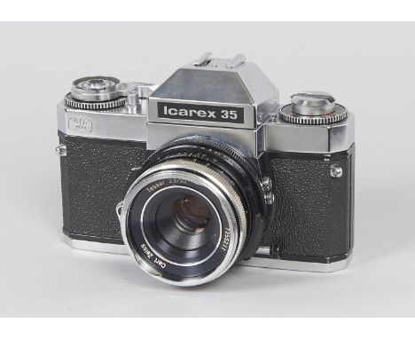 A Zeiss Ikon Icarex 35 Camera, with Carl Zeiss 50mm f/2.8 Tessar lens, serial no 7255211, shutter working, body G-VG, some li