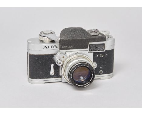 An Alpa Reflex 6c SLR Camera, serial no. 43515, chrome, shutter working, meter reacts to light, body F, light seals and mirro