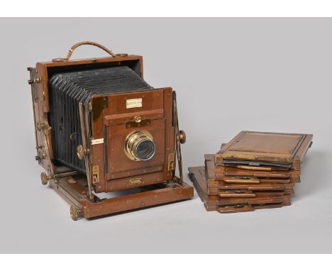 A Houghton Sanderson mahogany and brass Half-Plate Field Camera,  with focal plane shutter back, Goerz Dagor Dopp-Anastigmat 