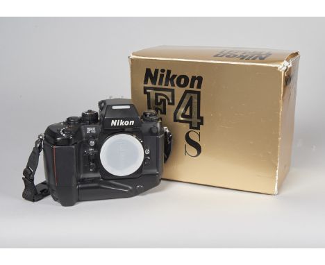 A Nikon F4s SLR Body, serial no. 2226612, black, shutter working, body, VG, some light handling marks to body, with Nikon MB-