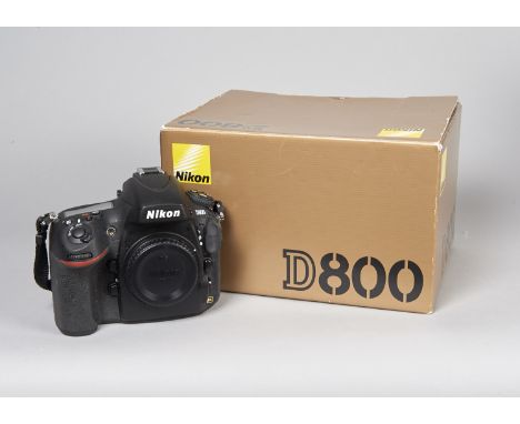 A Nikon D800 DSLR Body, serial no. 6025105, untested, body, E, with Nikon charger and 2 batteries, with some paperwork, all i
