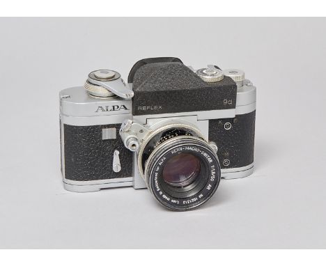 An Alpa Reflex 9d SLR Camera, serial no. 46765, chrome, shutter working, body F, light seals and mirror degraded, with Kern-M