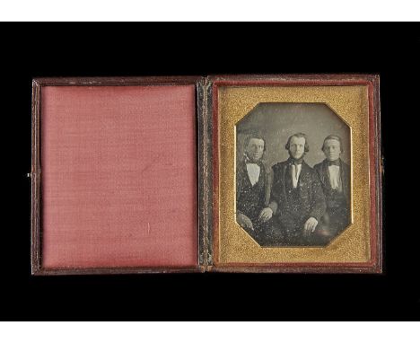 Cased Group Portrait Daguerreotypes,  quarter-plate - two young ladies, tinted and gilt highlights, P-F, surface scratches, s