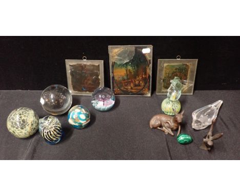 A CAITHNESS 'FOUNTAIN' PAPERWEIGHT, OTHERS BY MDINA and other items including 19th century decorative glass transparencies (a