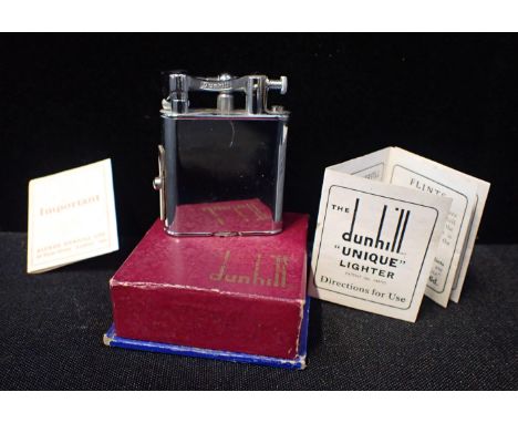 A DUNHILL STANDARD LIGHTER plain chrome, Pat. No. 390107, in Dunhill box with directions for use for No.143752