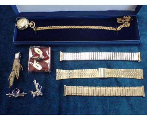 AN ELIZABETH DUKE FOB WATCH a novelty dog and lamp post brooch and other items