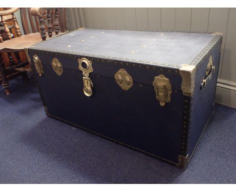 A DARK BLUE 'OVERPOND' TRAVELLING TRUNK 101 x 51cm, 52cm high