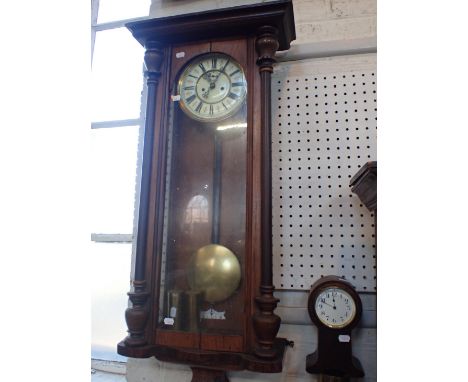 A WALNUT-CASED VIENNA STYLE WALL CLOCK and an Edwardian mahogany mantel clock (2)