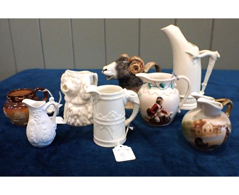 ROYAL WORCESTER MINIATURE ELEPHANT JUG and seven other small jugs (8)