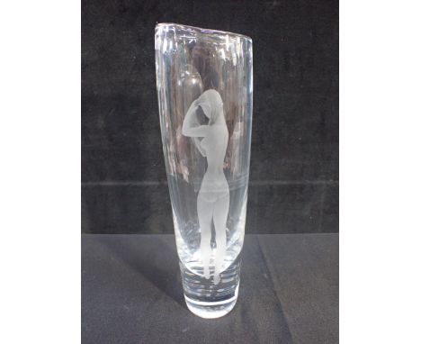 VICKE LINDSTRAND 1904-83, FOR KOSTA: A VASE ENGRAVED WITH A FEMALE NUDE rear view, marked 'Kosta LG 212' 35cm high (presentat