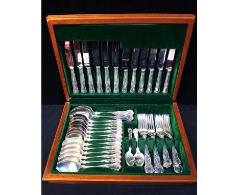 A CASED 'KINGS' PATTERN RYALS SILVER PLATED CUTLERY SET for six place settings