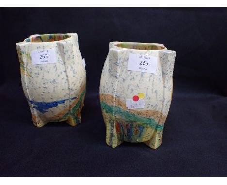 CLARICE CLIFF FOR NEWPORT POTTERY: A PAIR OF '460' SHAPE VASES decorated in the 'Patina Coastal' pattern, black Bizarre stamp