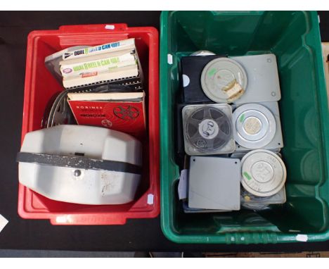 A COLLECTION OF 1930s-1960s 8mm HOME MOVIE REELS in cans or boxes, with an ELMO projector