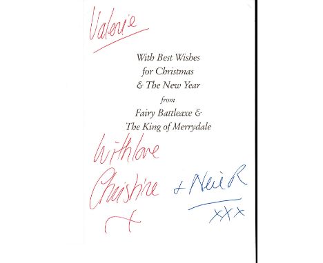 Christine and Neil Hamilton signed and dedicated Christmas card featuring a colour photograph on the front during their time 
