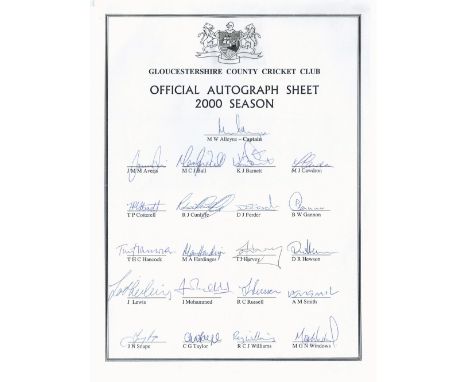 Cricket. Gloucestershire Country Cricket Club Official Autograph Sheet 2000 Season. Signatures Include: J M M Averis, M C J B