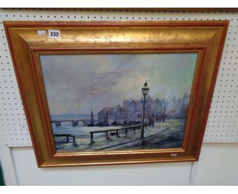 C Russell Oil on canvas 'Vintage Whitby', Gilt Framed, 44 x 33cm