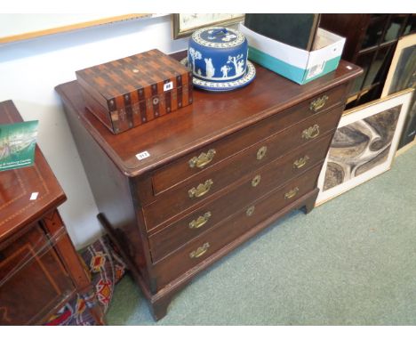 Georgian Mahogany chest of 4 drawers with brass drop handles on bracket feet, 105cm in width, Condition - Some late alteratio