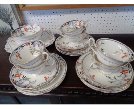 1930s Shelley Teaset for 6 comprising of Sucrier, Sandwich plate and trios, Condition - Some Hairlines