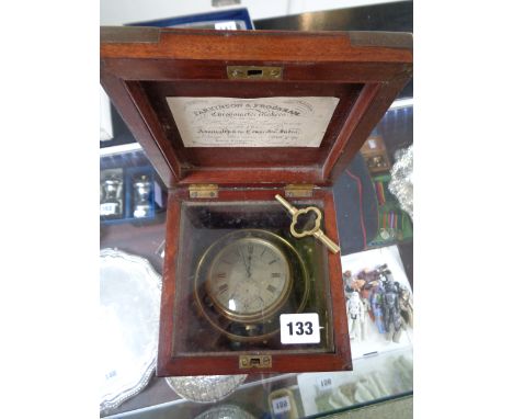 Rare Parkinson &amp; Frodsham Marine Chronometer in Mahogany 3 tier box with brass fittings, No.931, Condition - Wear to case