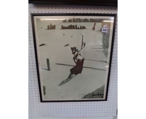 Arts Deco Style Print of a Swimmer signed by Norman Parkinson dated 1939