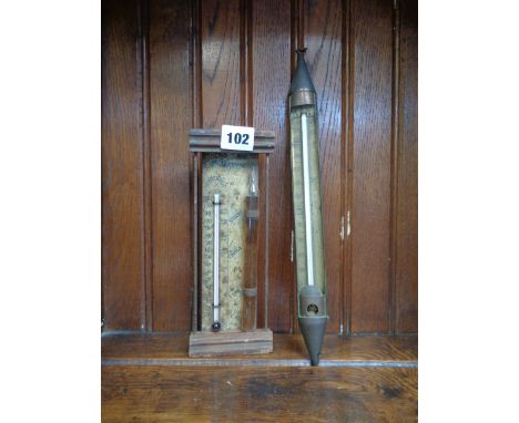 Pools Cottage Barometer & a Perken, Sons & Co Ltd of London Thermometer, Condition - some Rust and discolouration