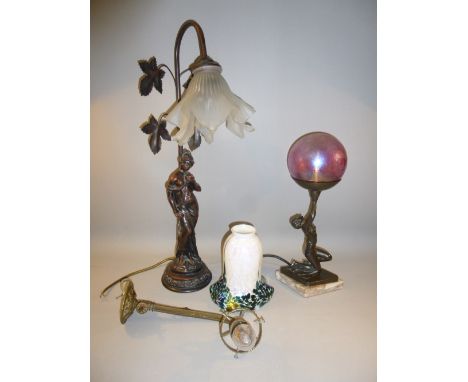 CLASSICAL FIGURE TABLE LAMP, NATURALISTIC STYLE (H: 56 cm), ART DECO STYLE TABLE LAMP WITH A FIGURE SUPPORTING A GLASS SPHERE