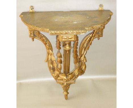 VICTORIAN GILT SEMI-CIRCULAR WALL SHELF WITH FLORAL SWAGS (40 cm x 48 cm x 26 cm)