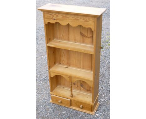 PINE HANGING SHELF WITH 3 SHELVES AND 2 DRAWERS BELOW (99 cm x 52 cm x 8.5 cm)