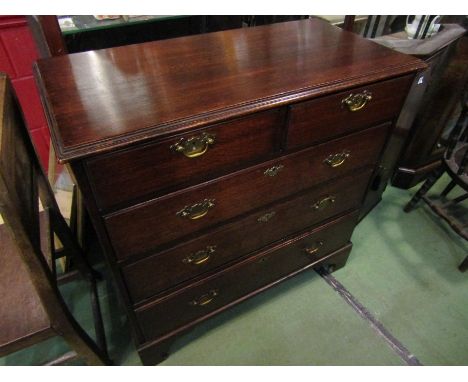 A George III oak chest of two short over three graduating long drawers with oak linings on bracket feet, 93cm tall x 94cm wid