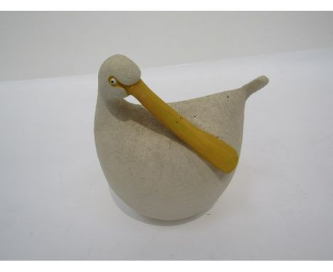 A Scottish Dragon Pottery ceramic model of a bird with a spoon bill, 19.5cm tall