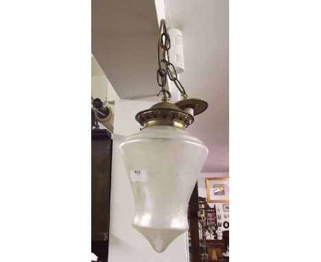 An Edwardian etched and lustred glass lantern form light fitting