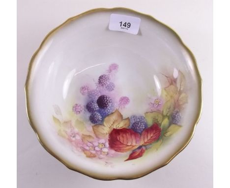 A Royal Worcester fruit bowl painted blackberries, signed Miller, 20cm diameter