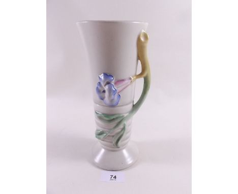 A Clarice Cliff vase applied blue flower 