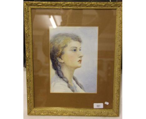 Watercolour - portrait of a girl in gilt frame - 37 x 45cm