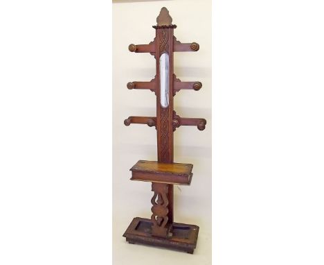 A Victorian carved oak hall stand with glove box and stick stand 