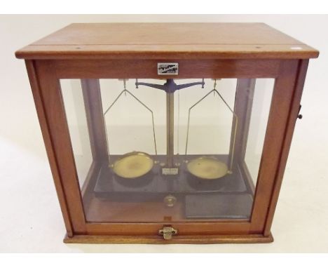 A set of Gallenham balance scales and a set of weights, cased 