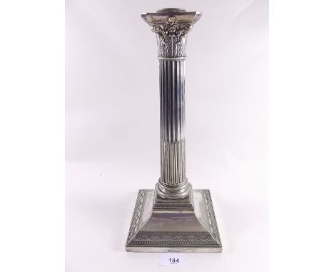 A silver plated Corinthian column candlestick/lamp base