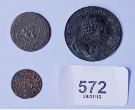 Group of (3) tokens including: North Wales farthing 1793 Pro Rono Publico half penny 1792 John Wilkinson iron master and Edwa