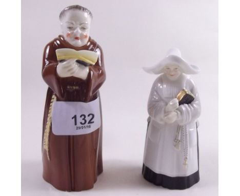 Two Royal Worcester porcelain candle snuffers Monk and Nun 