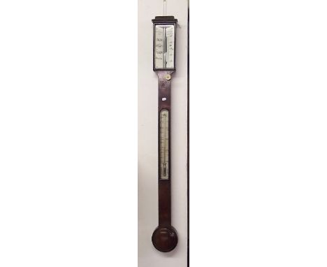 A George III rosewood stick barometer/thermometer with ivory scale by D Bolongaro & Son Manchester - 92cm 