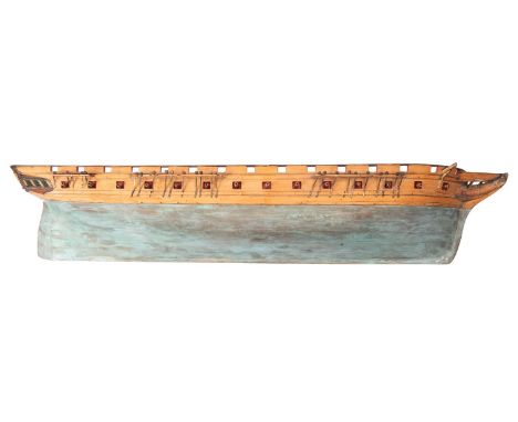 A 19th century  presentation half block model of the Green's  Blackwall Line Frigate  The 'Agamemnon', the plank and pinned h