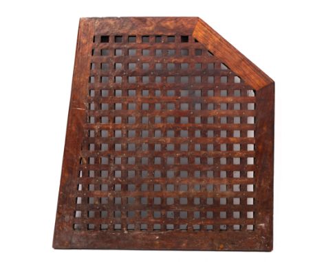 A large teak deck grate: of rectangular form with one canted corner: 102 x 117cm. 