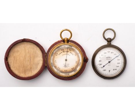 J.  Hicks, London, a Victorian gilt brass cased aneroid pocket barometer, the 1 3/4in circular silvered register signed J. HI