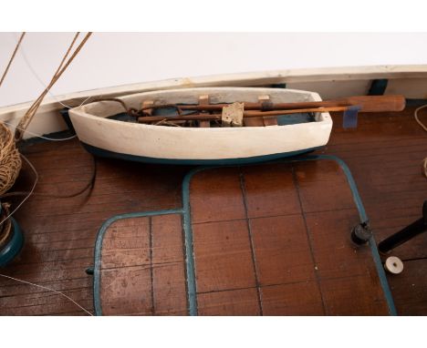A scale model of a Penzance Lugger 'PZ207': set full sail over simulated plank deck,  with capstan, deck grates and vents, th