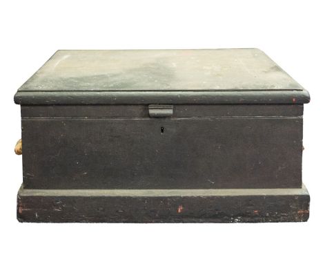 An oak seaman's chest, of traditional form with rope beckets, the interior fitted for tools with sliding compartments, 38x80x