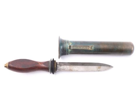 An early 20th Century Italian diver's knife by Galeazzi, the 6 inch double-edged blade over a threaded hilt, and one piece sl