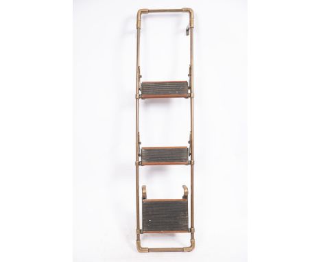 An early 20th century brass and mahogany folding boat or cabin ladder, maker Hoskin & Son Ltd,Neptune Works, Birmingham: the 